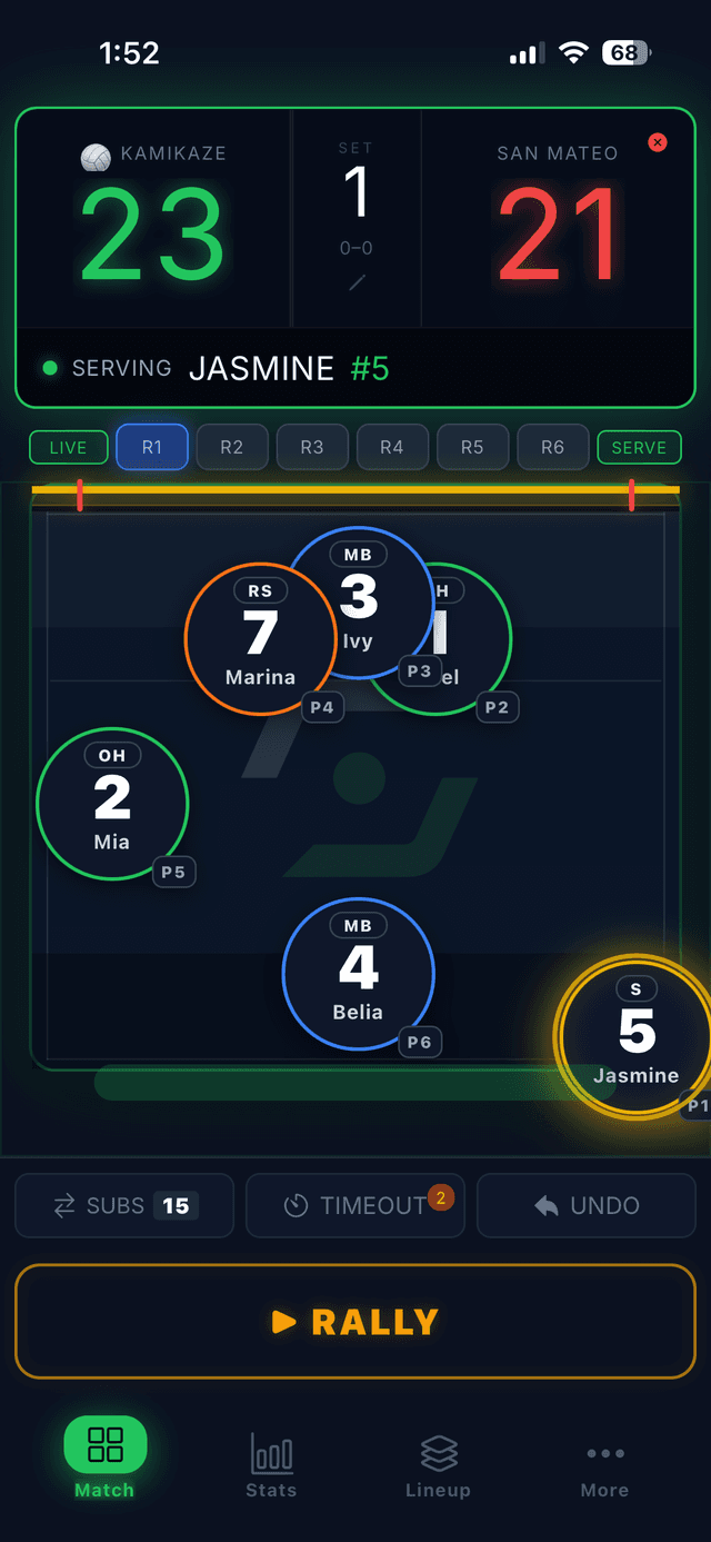 CourtOS app — live match, heat map and player stats